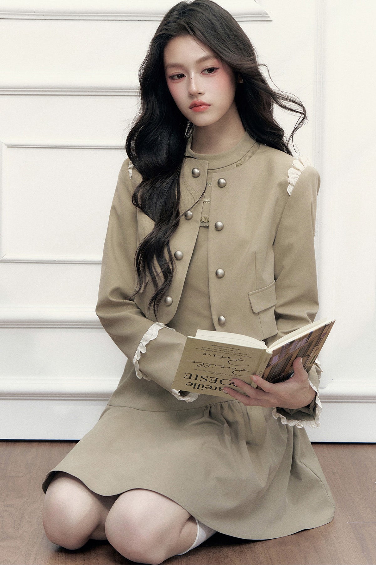 Double-Breasted Jacket and Dress Set-Up