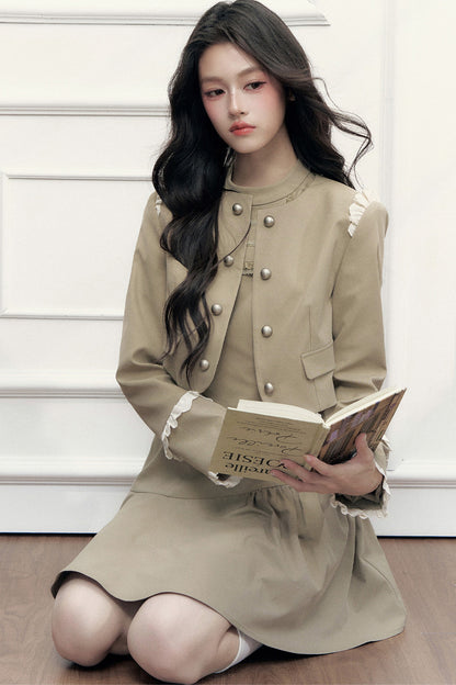 Double-Breasted Jacket and Dress Set-Up