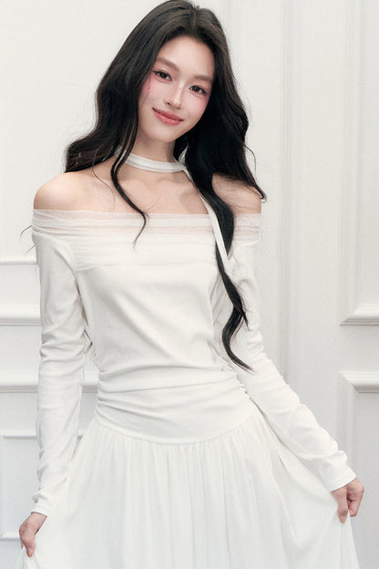 Schulterfreies Mesh-Lilienkleid