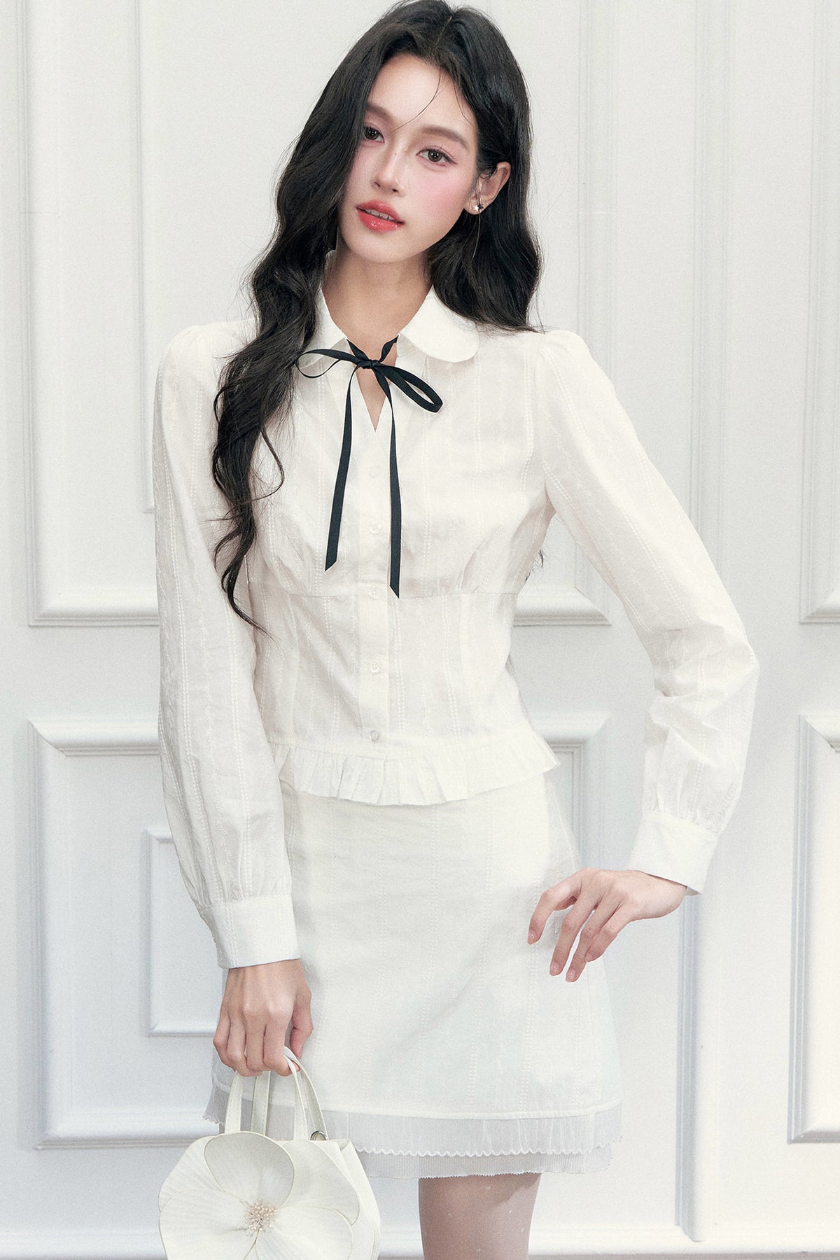 Long Sleeve Jacquard Shirt Skirt Set-Up