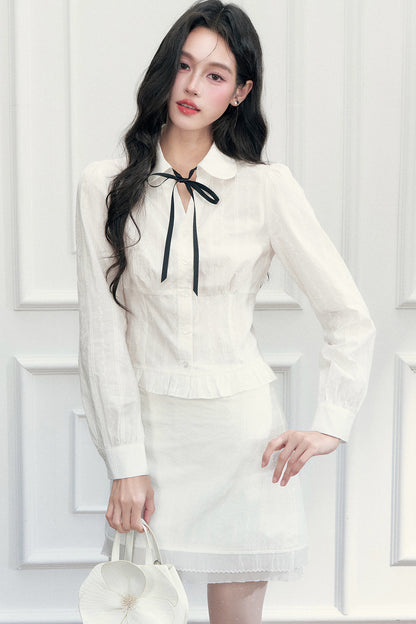 Long Sleeve Jacquard Shirt Skirt Set-Up