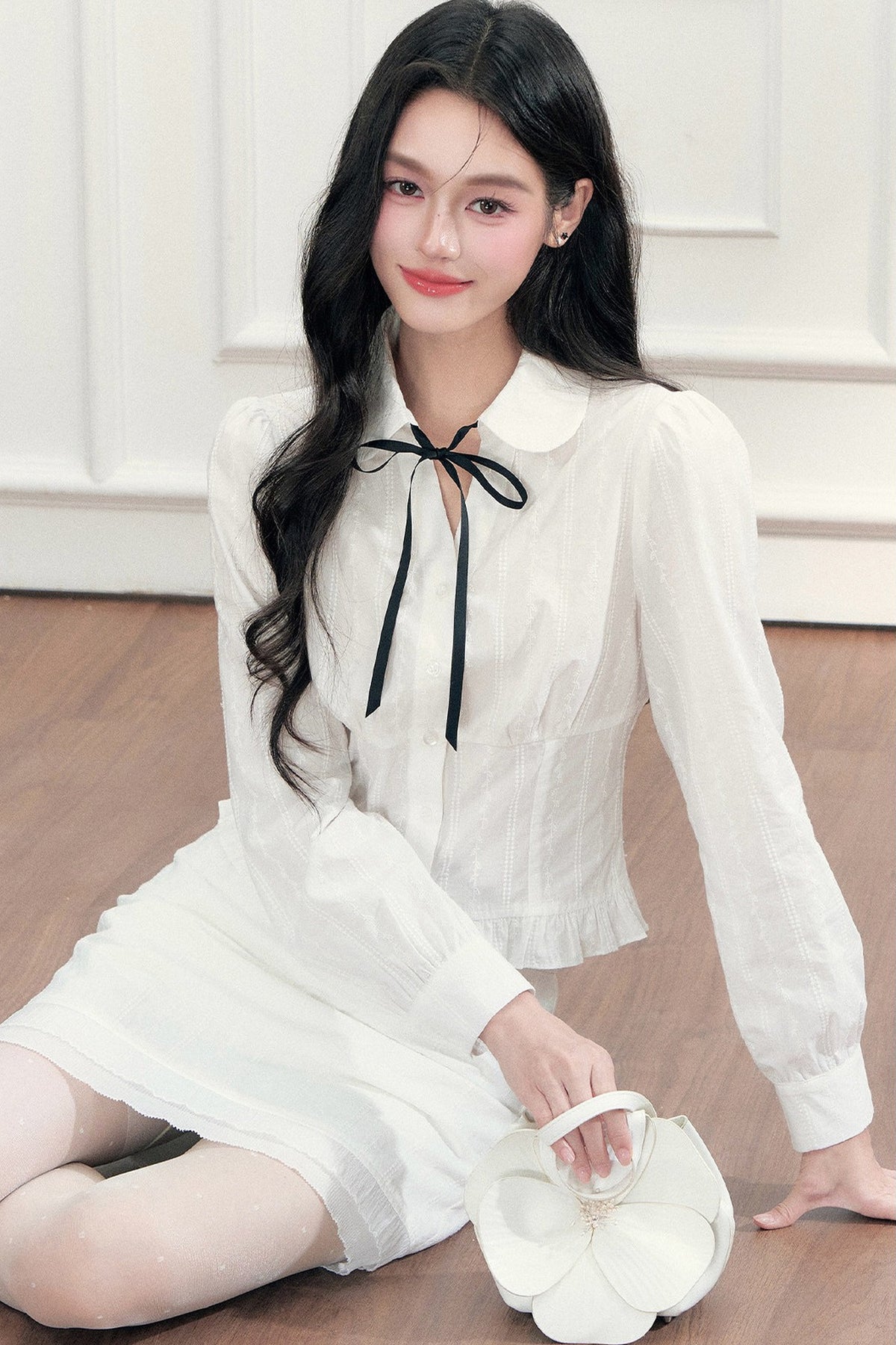 Long Sleeve Jacquard Shirt Skirt Set-Up