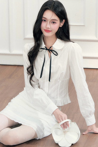 Long Sleeve Jacquard Shirt Skirt Set-Up