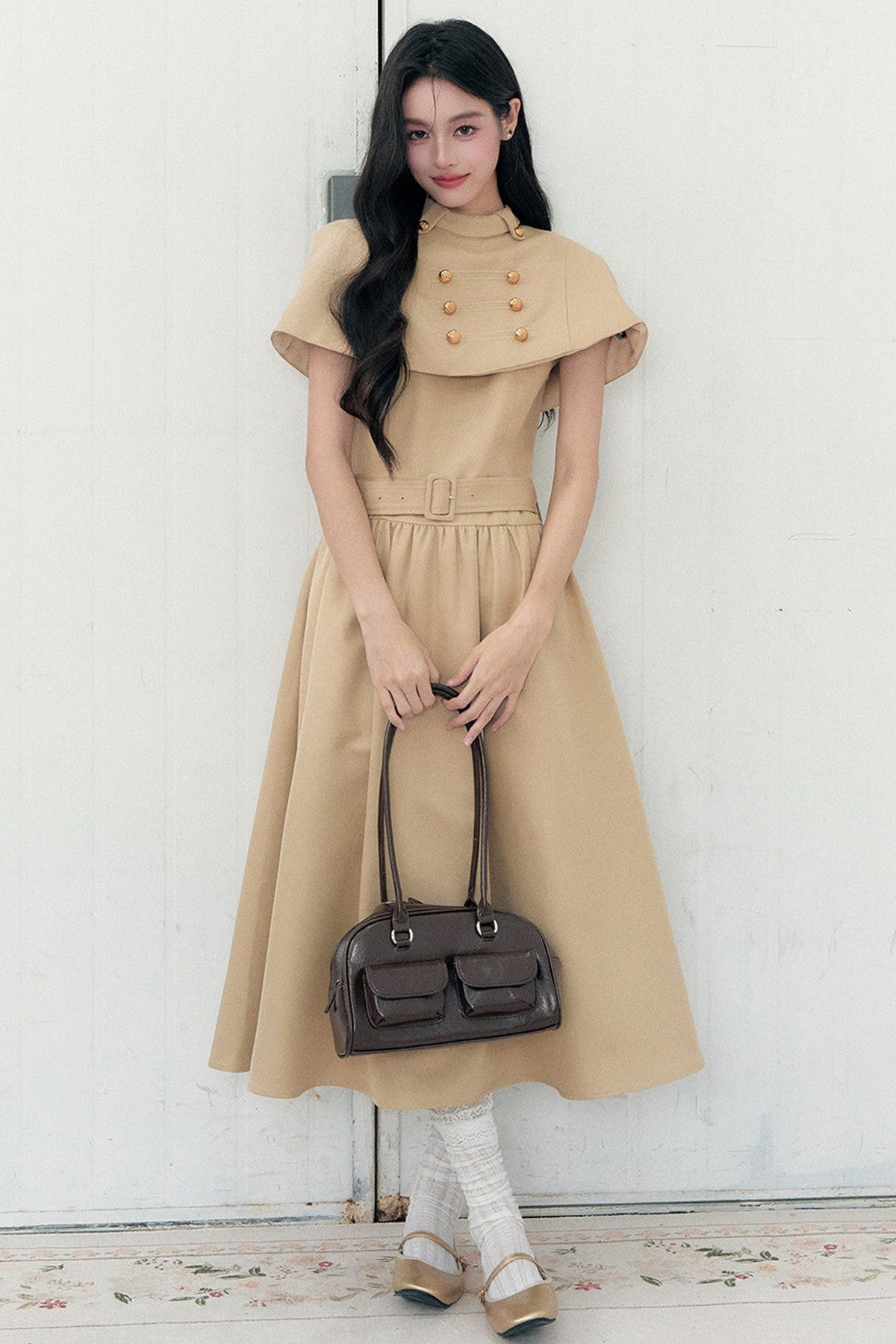 Apricot Napoleon-Cape-Kleid-Set-Up