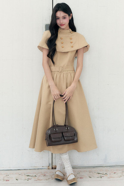 Apricot Napoleon-Cape-Kleid-Set-Up