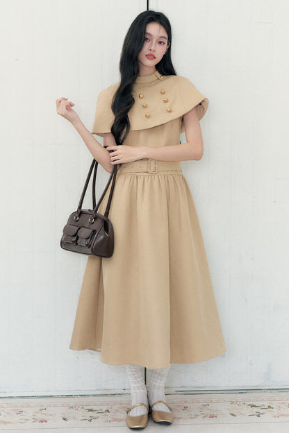 Apricot Napoleon-Cape-Kleid-Set-Up