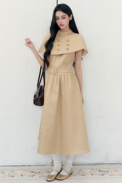 Apricot Napoleon-Cape-Kleid-Set-Up