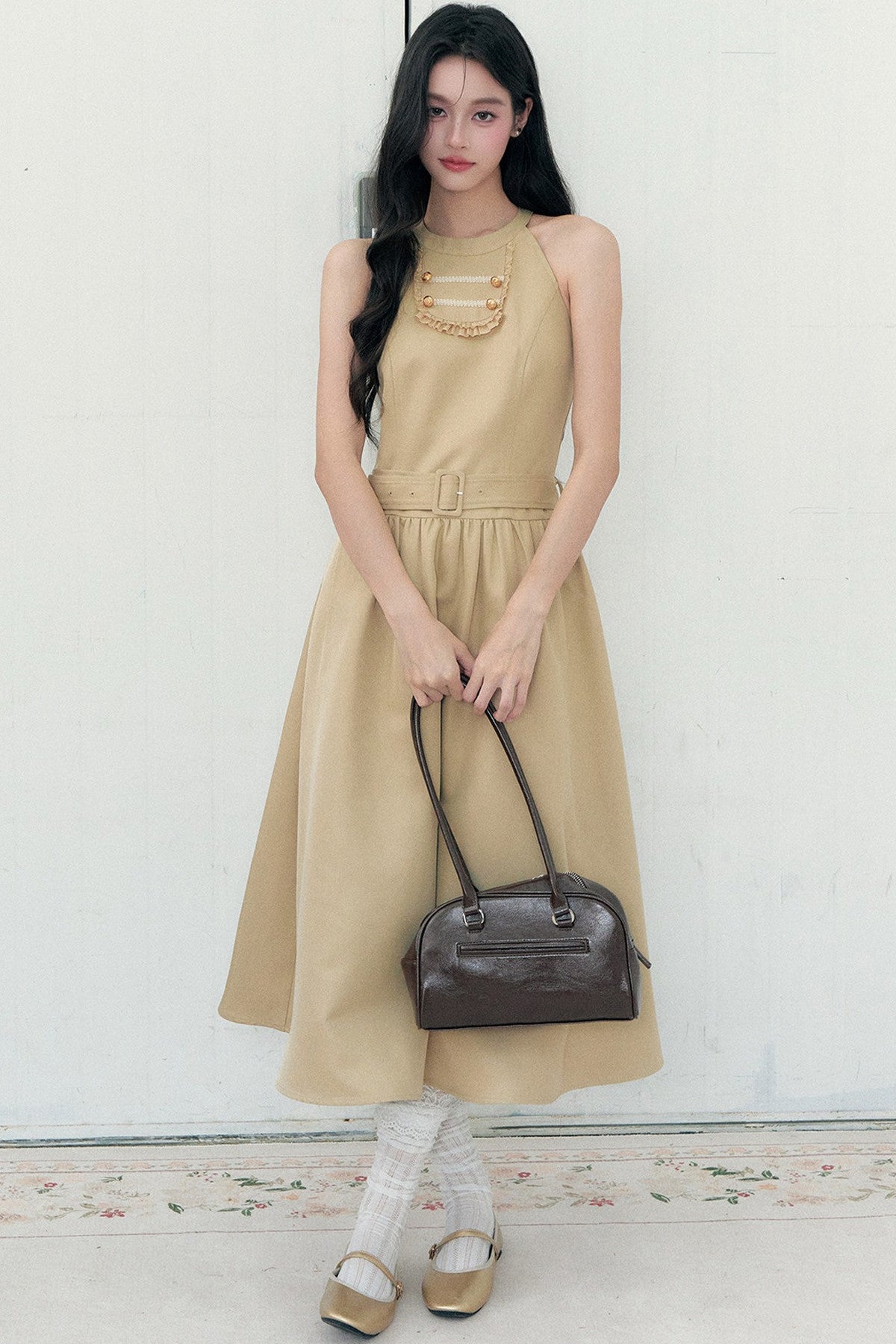 Apricot Napoleon-Cape-Kleid-Set-Up