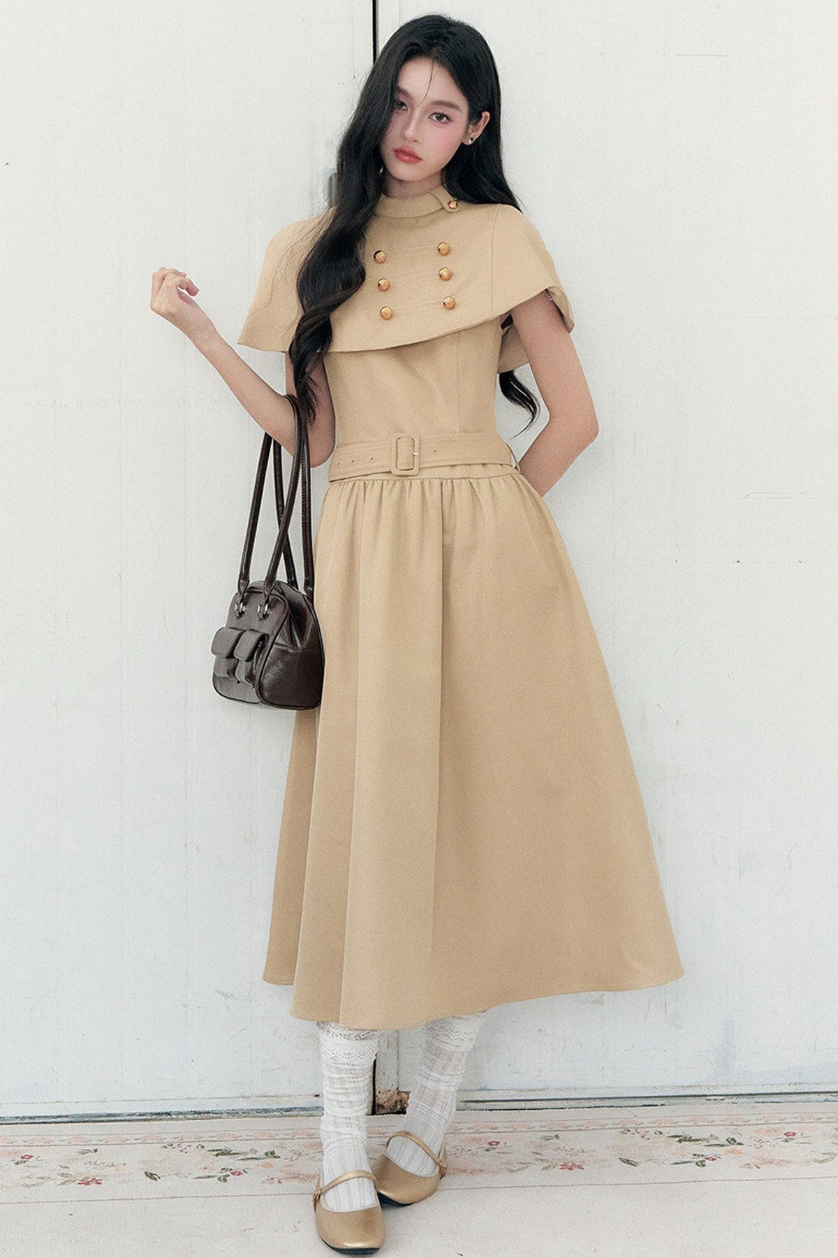 Apricot Napoleon-Cape-Kleid-Set-Up