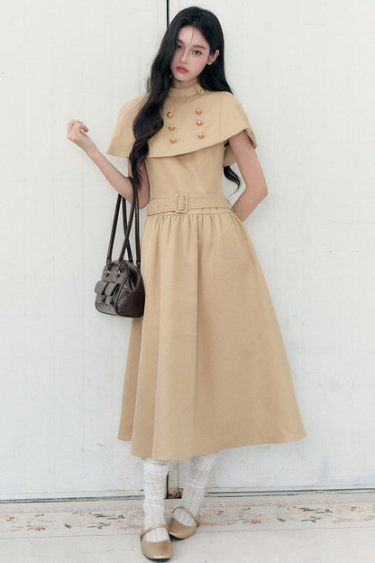 Apricot Napoleon-Cape-Kleid-Set-Up