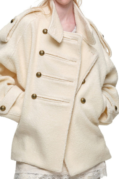 Double-Breasted Lace-Up Tweed Coat