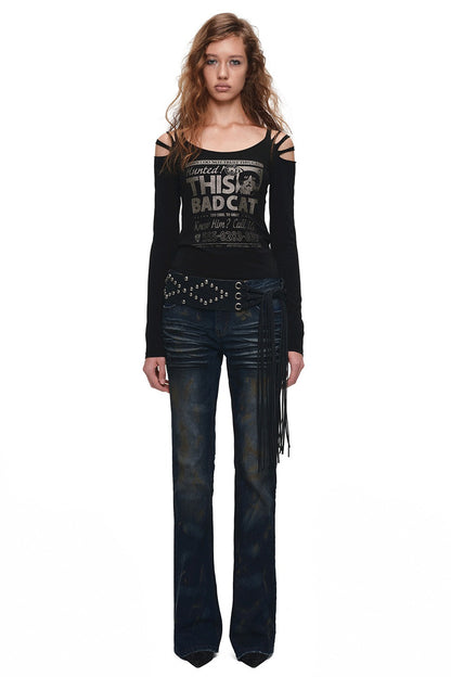 Rust-Dyed Distressed Straight Skinny Flared Jeans