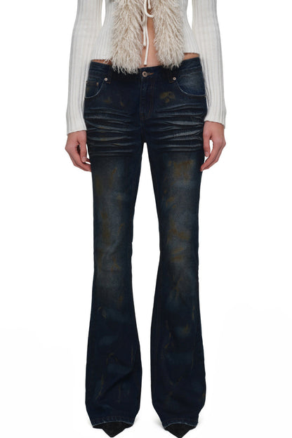 Rust-Dyed Distressed Straight Skinny Flared Jeans