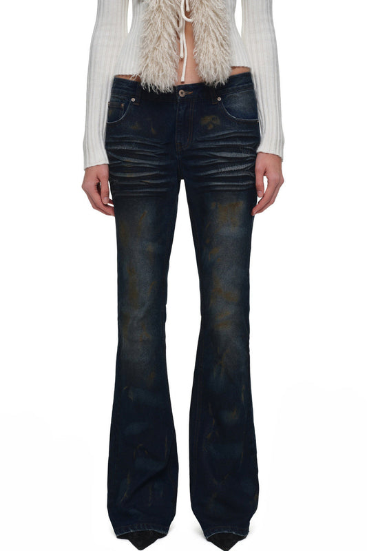 Rust-Dyed Distressed Straight Skinny Flared Jeans