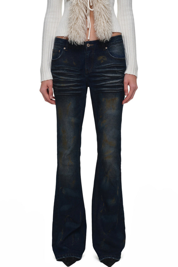 Rust-Dyed Distressed Straight Skinny Flared Jeans