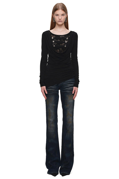 Rust-Dyed Distressed Straight Skinny Flared Jeans
