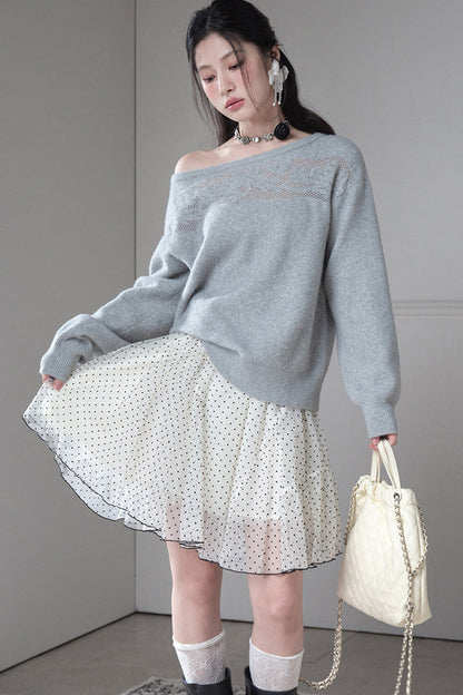 Off-Shoulder Hollow Jacquard Wool Sweater