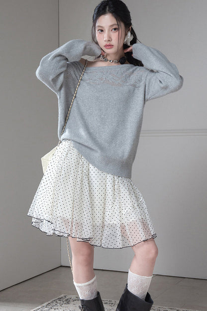 Off-Shoulder Hollow Jacquard Wool Sweater