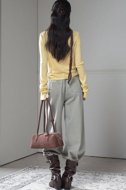 Bright Yellow Knot Sweater and Camisole Set