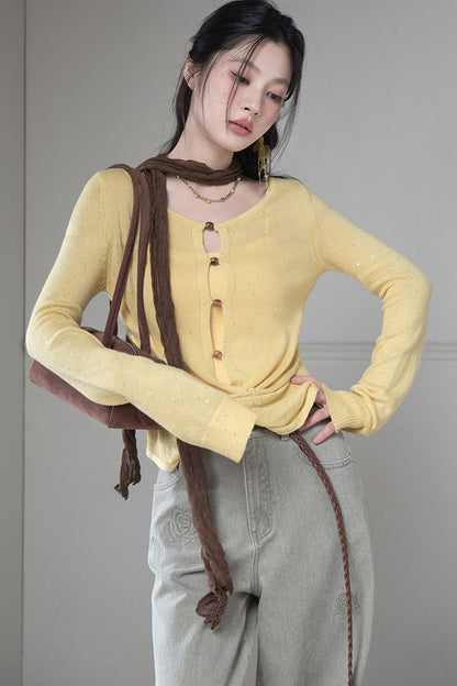 Bright Yellow Knot Sweater and Camisole Set