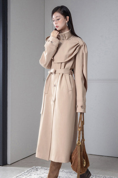 Detachable Shawl Wool Trench Coat