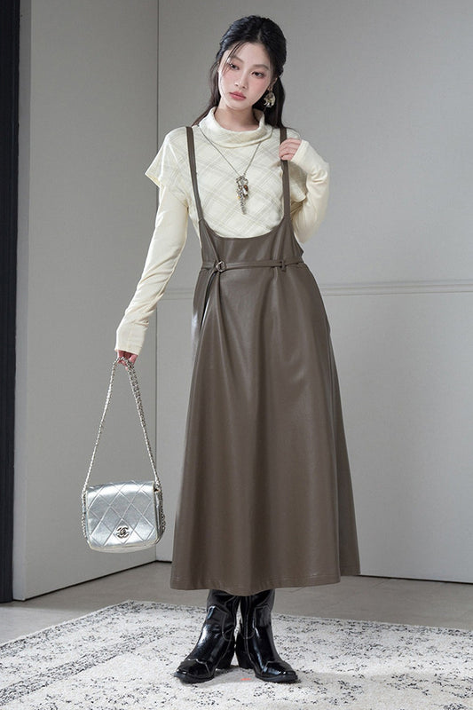Soft Protein Leather Suspender Dress