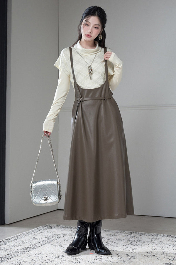 Soft Protein Leather Suspender Dress