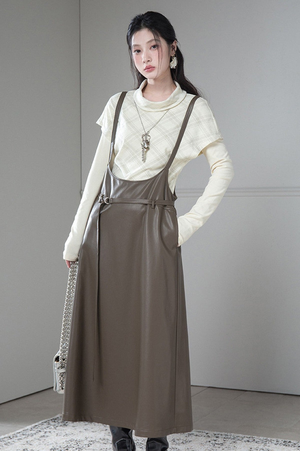 Soft Protein Leather Suspender Dress