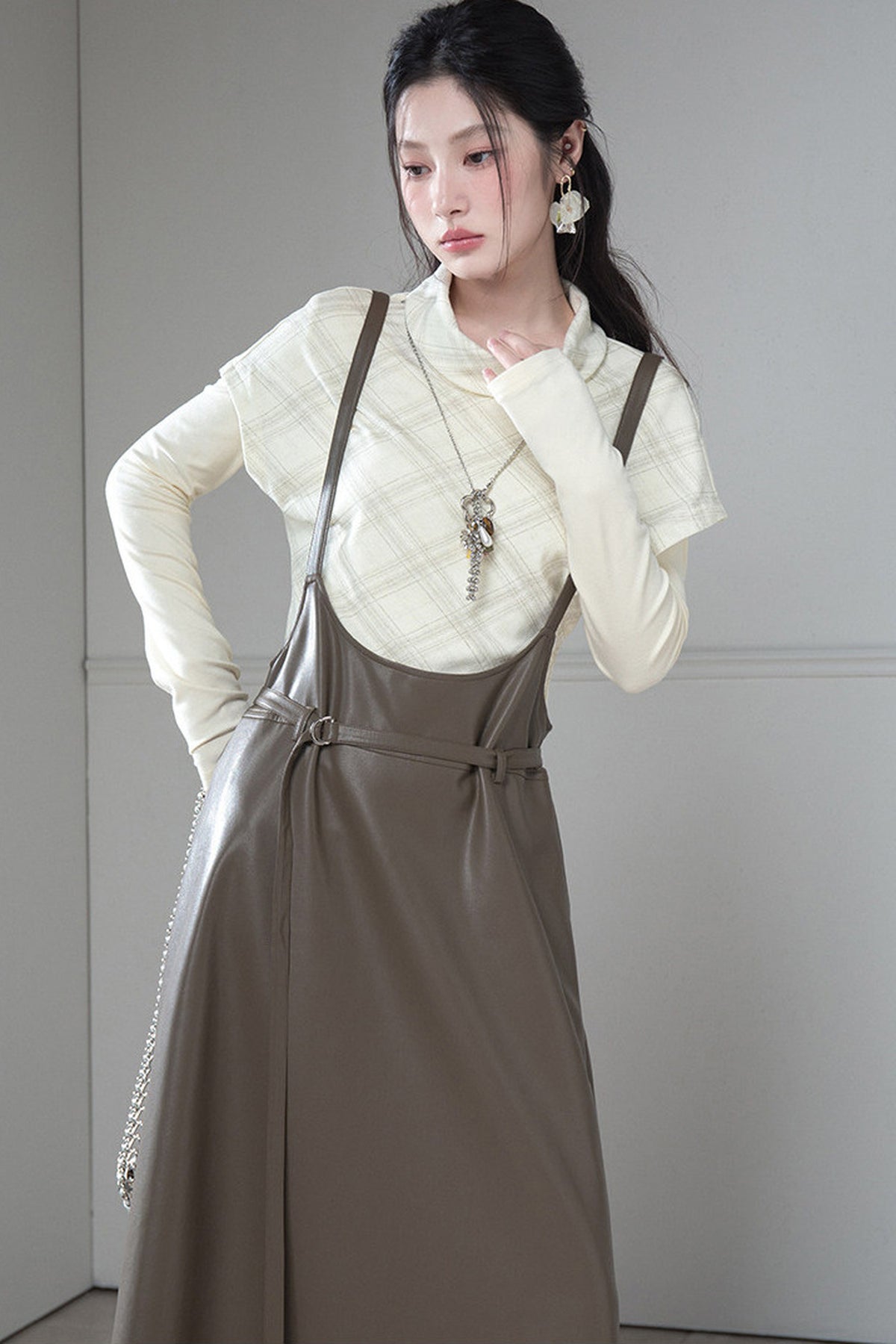 Soft Protein Leather Suspender Dress