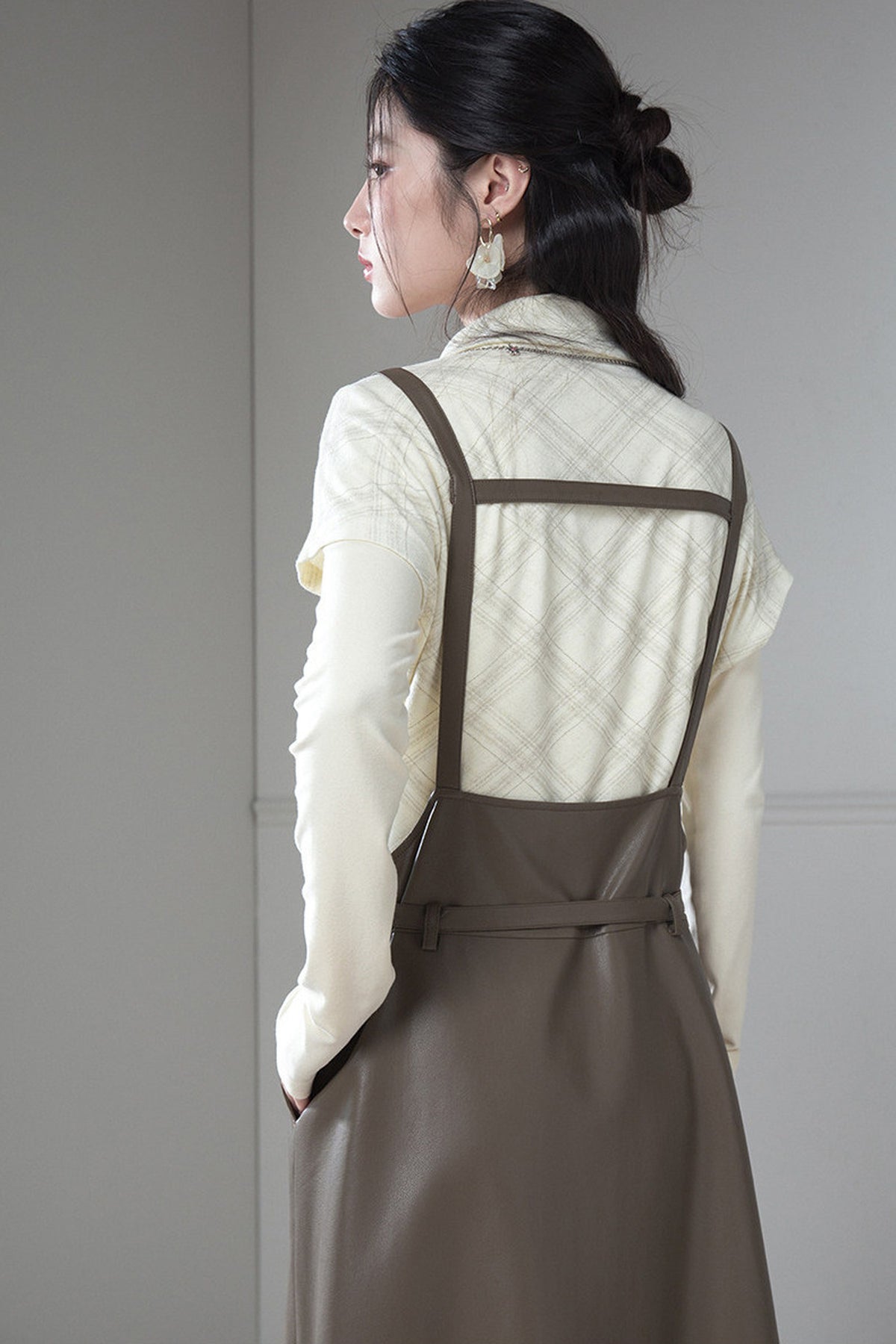 Soft Protein Leather Suspender Dress