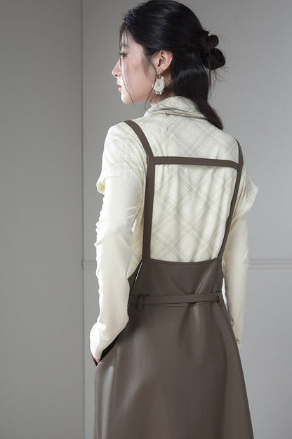 Soft Protein Leather Suspender Dress