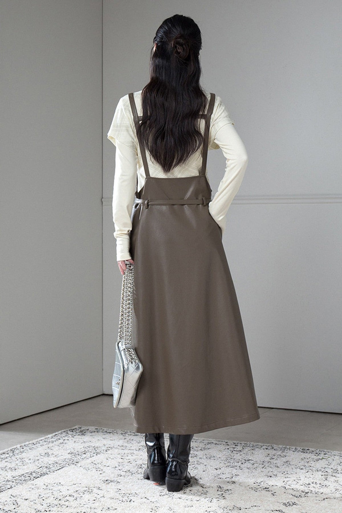 Soft Protein Leather Suspender Dress
