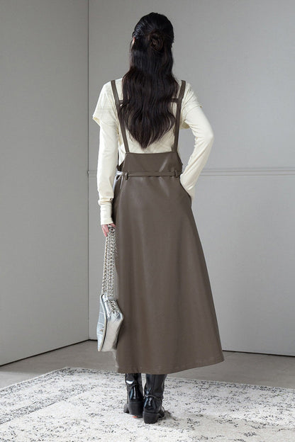 Soft Protein Leather Suspender Dress