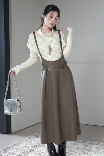 Soft Protein Leather Suspender Dress