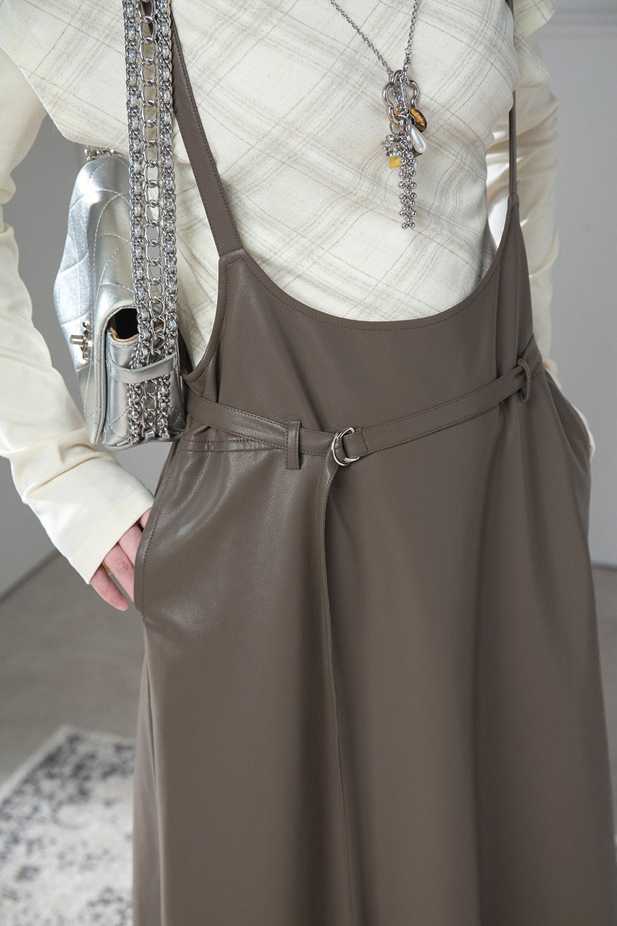 Soft Protein Leather Suspender Dress
