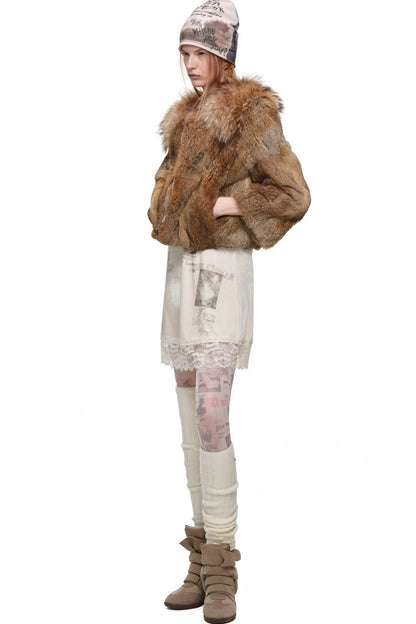 Rabbit Fur Spliced Raccoon Fur Jacket