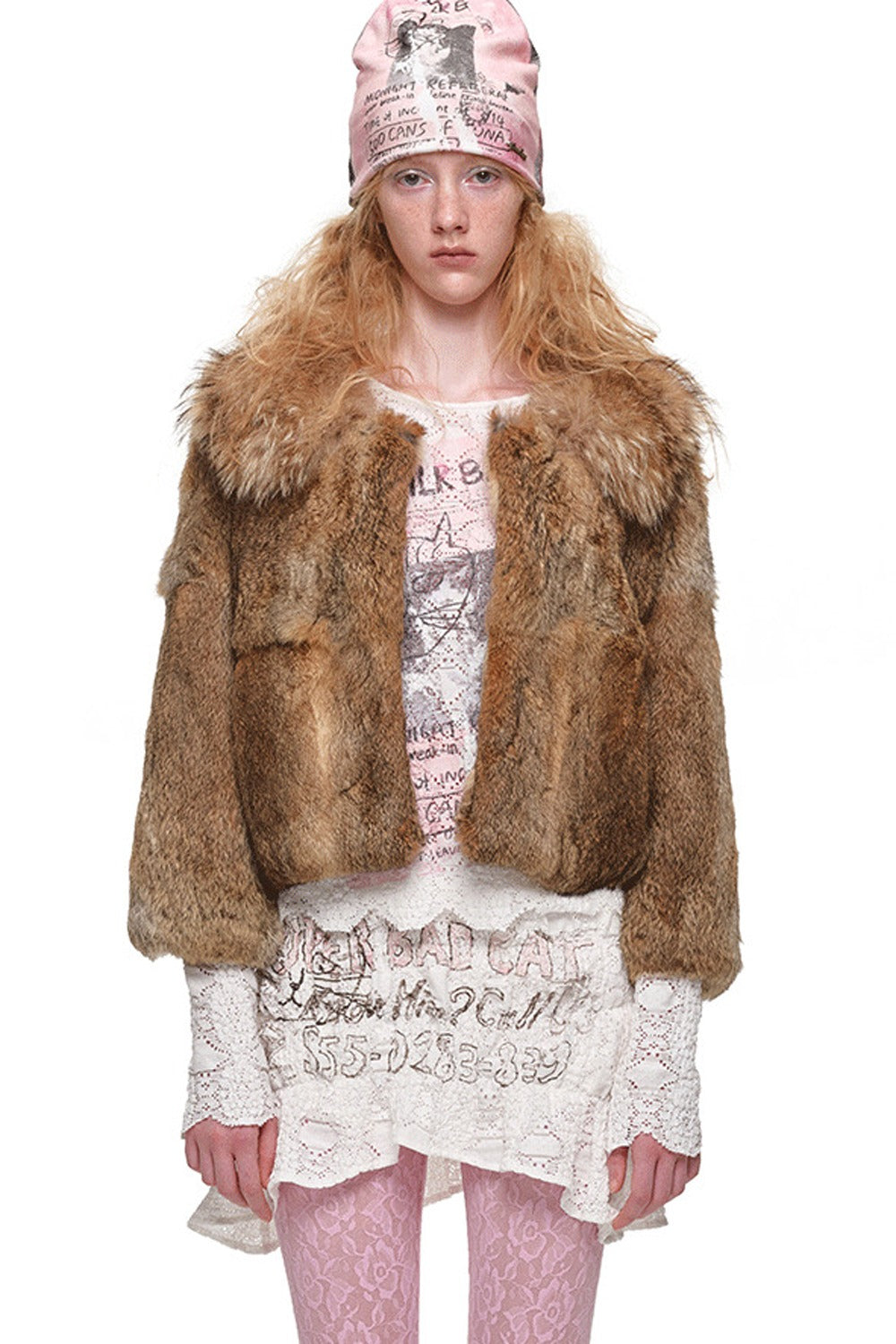 Rabbit Fur Spliced Raccoon Fur Jacket