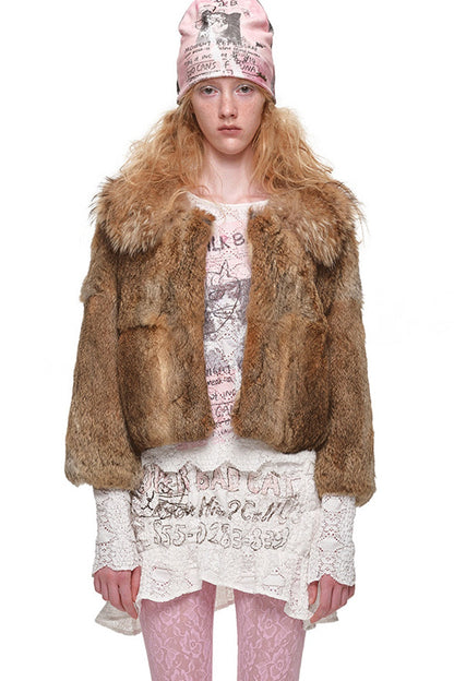 Rabbit Fur Spliced Raccoon Fur Jacket
