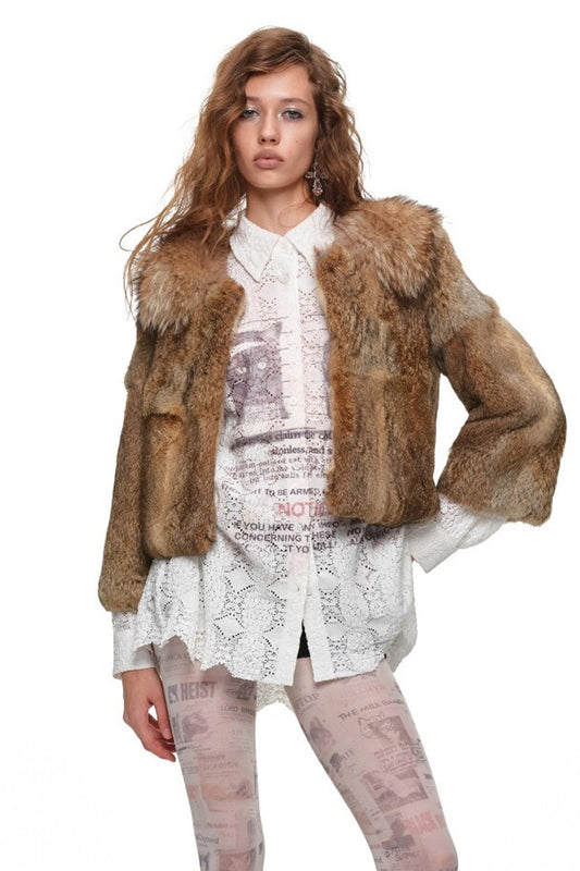 Rabbit Fur Spliced Raccoon Fur Jacket