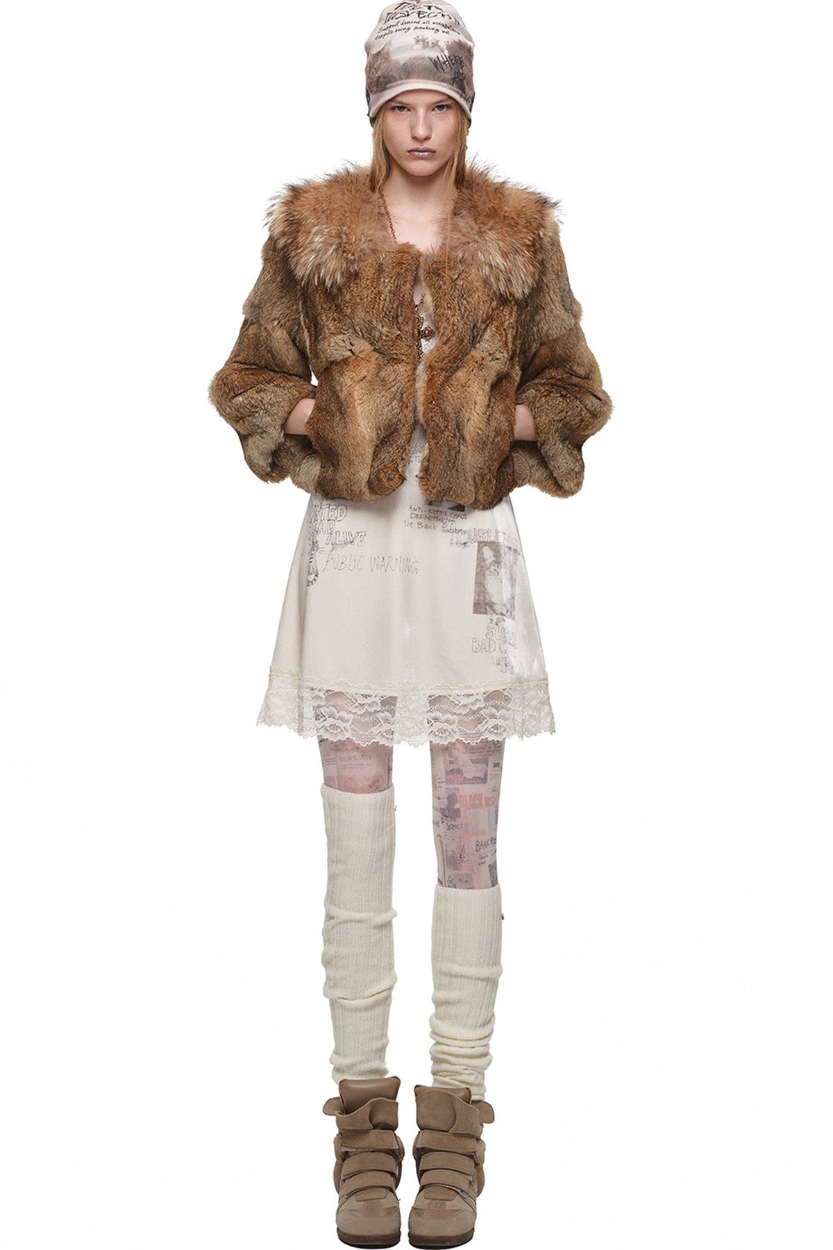 Rabbit Fur Spliced Raccoon Fur Jacket