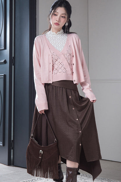 Satin Irregular Slit Hem Skirt