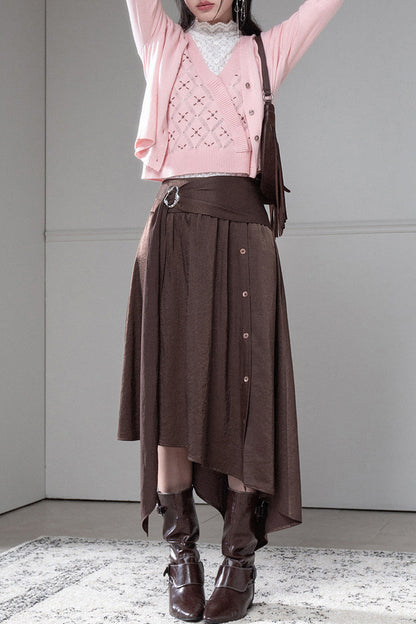 Satin Irregular Slit Hem Skirt