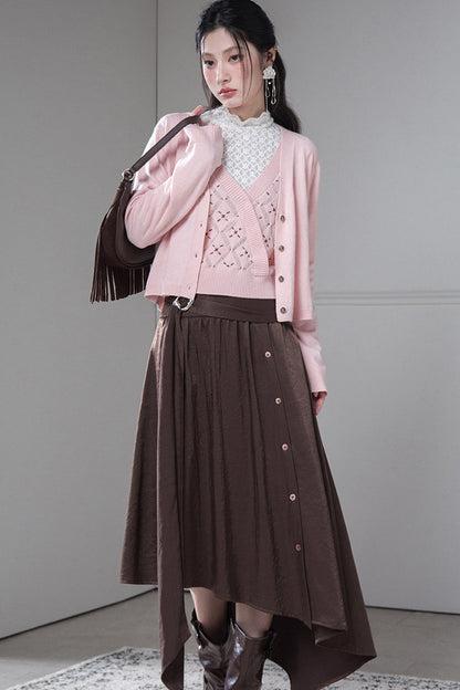 Satin Irregular Slit Hem Skirt