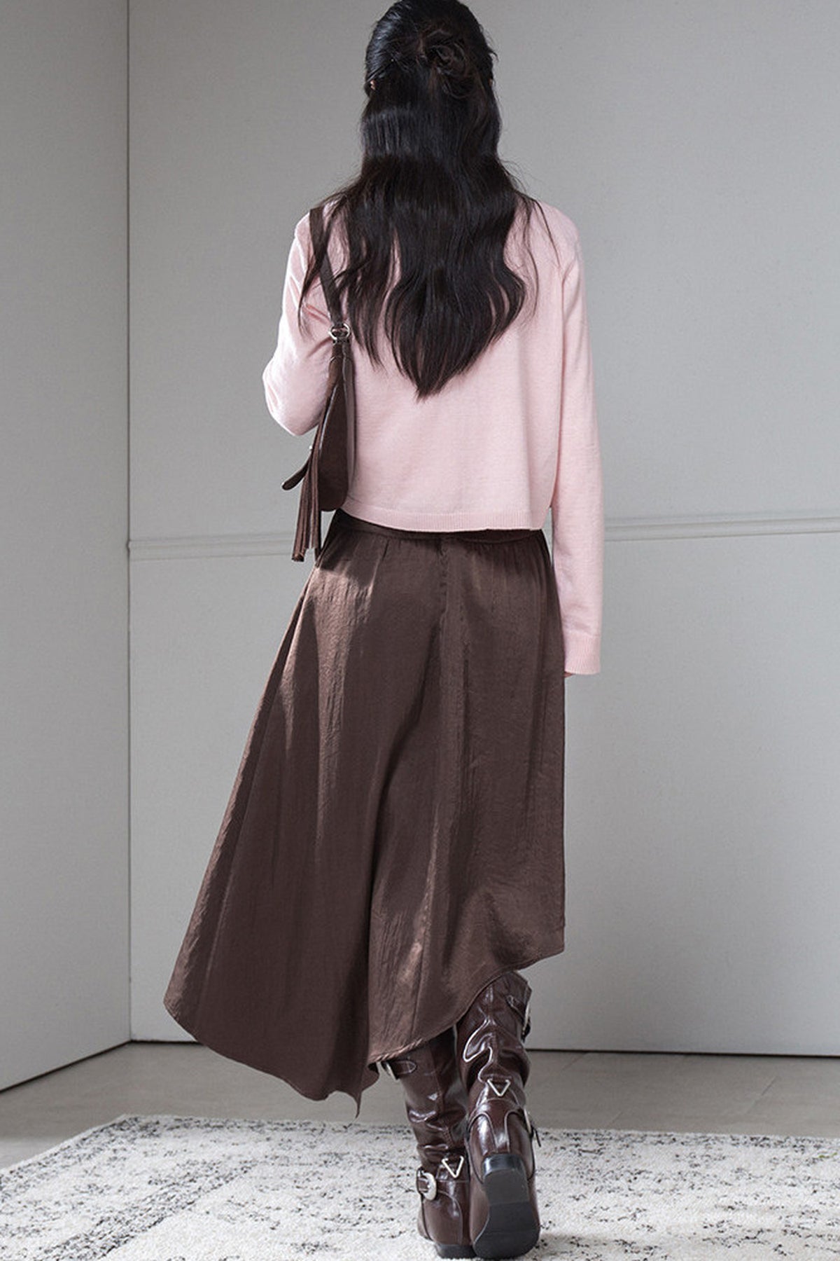 Satin Irregular Slit Hem Skirt