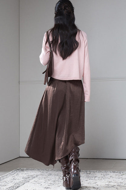 Satin Irregular Slit Hem Skirt
