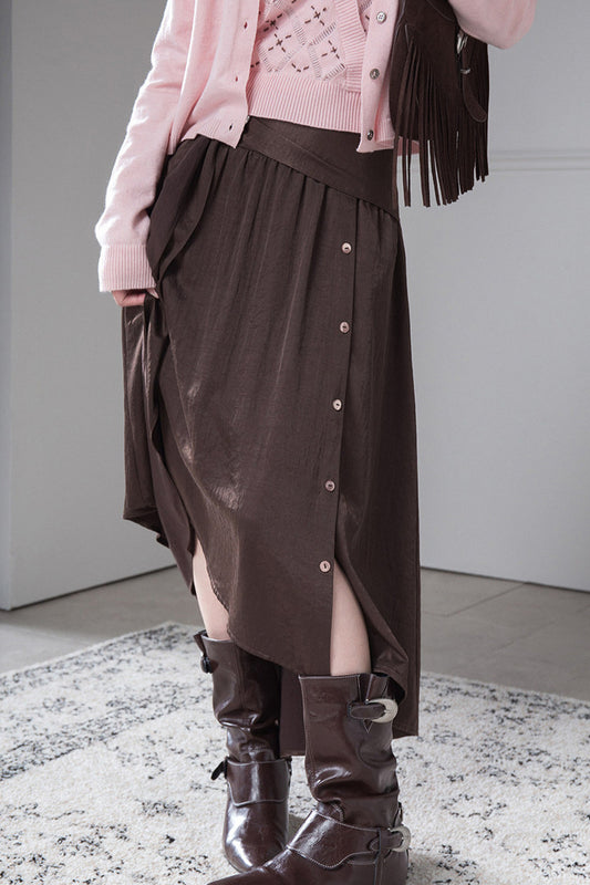 Satin Irregular Slit Hem Skirt