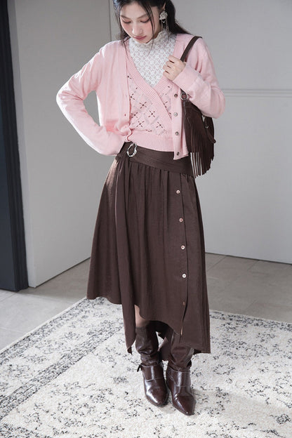 Satin Irregular Slit Hem Skirt