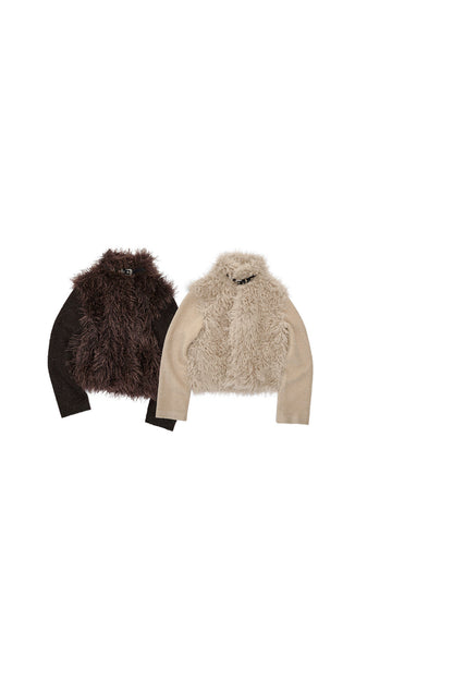 Spliced Sheepskin Fur Belted Short Jacket