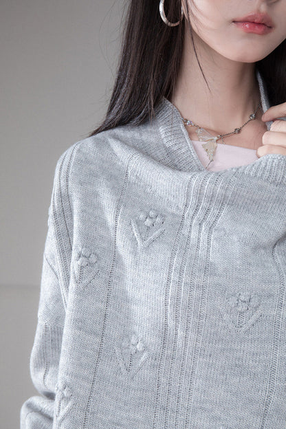 Warm Gray 3D Floral Wrap Cardigan