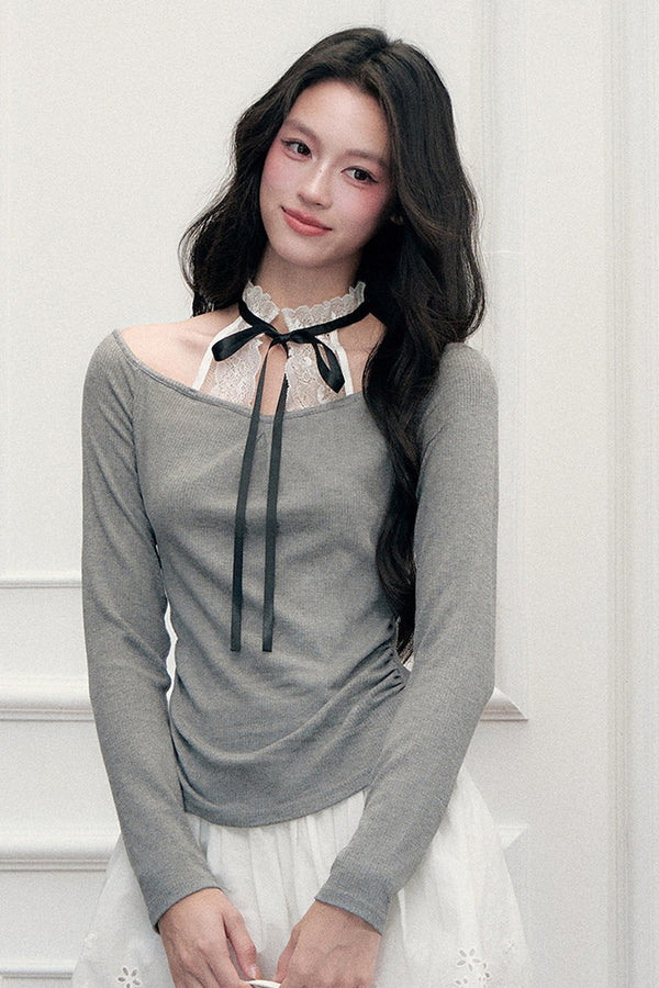 Lace Layered-Look Halter Top